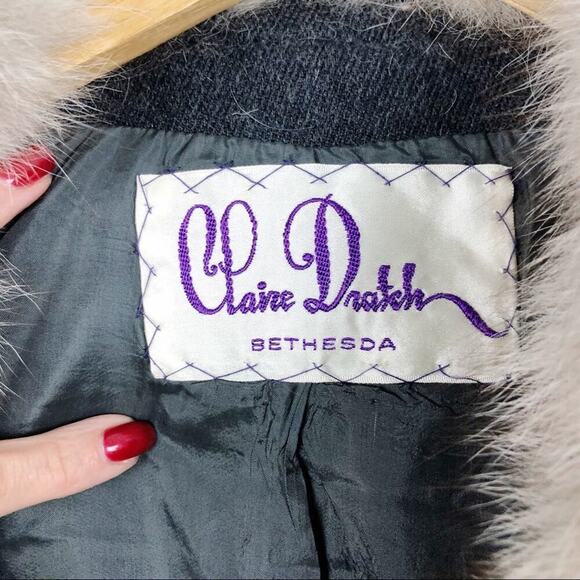 Vintage 1950s Claire Dratch Bethesda Fox Fur Collar Virgin Wool Jacket Coat S - Picture 15 of 16
